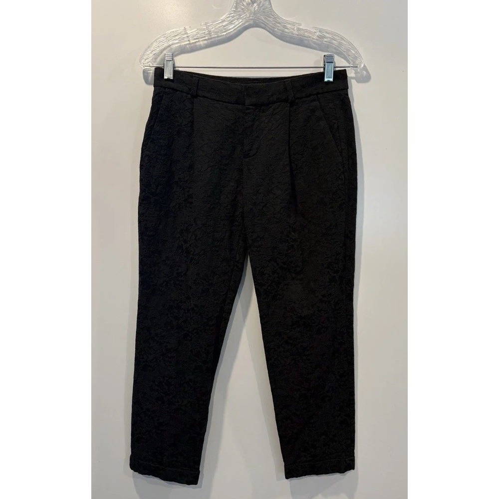 Banana Republic Black Floral Jacquard Ankle Pants Petite 0 Textured Trousers